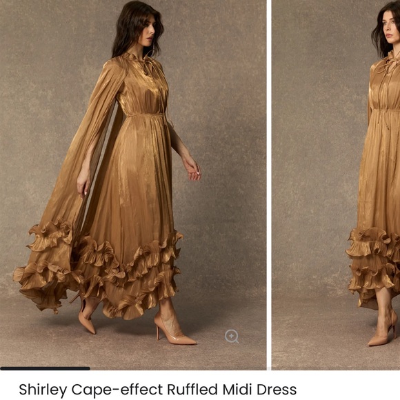 Sunfere Shirley Gold Ruffled Midi Dress - Picture 4 of 14